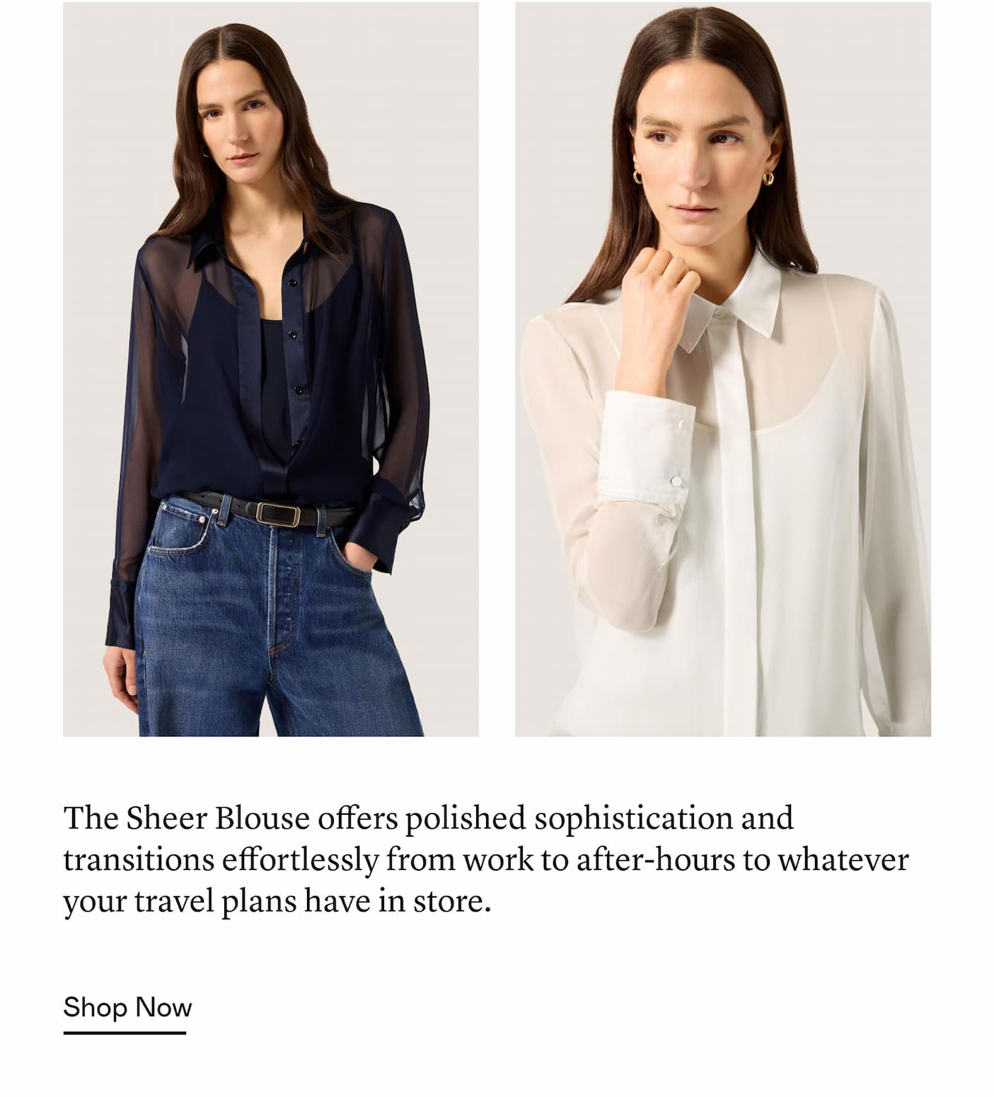 The Sheer Blouse offers polished sophistication and transitions effortlessly from work to after-hours to whatever your travel plans have in store.