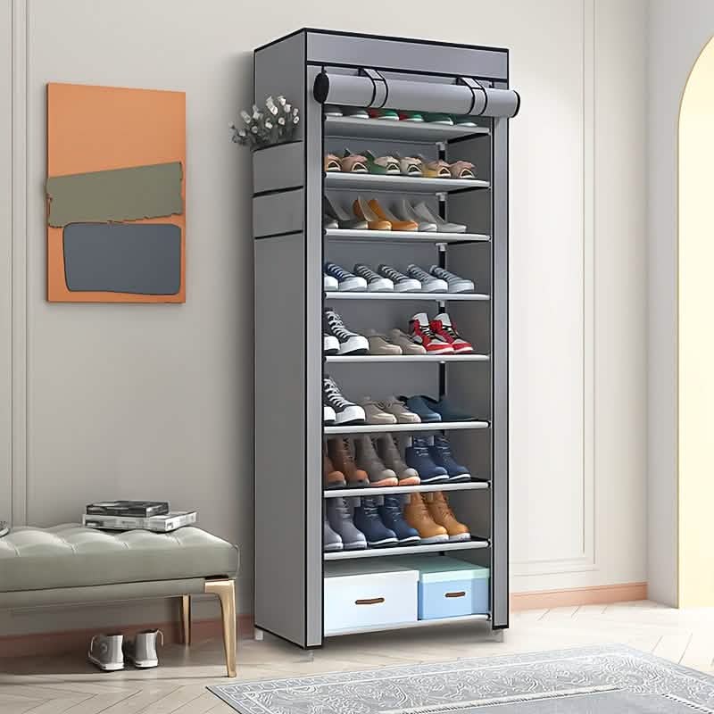 Image of 10-Layer 9 Grid Shoe Rack Shelf Storage Closet Organizer