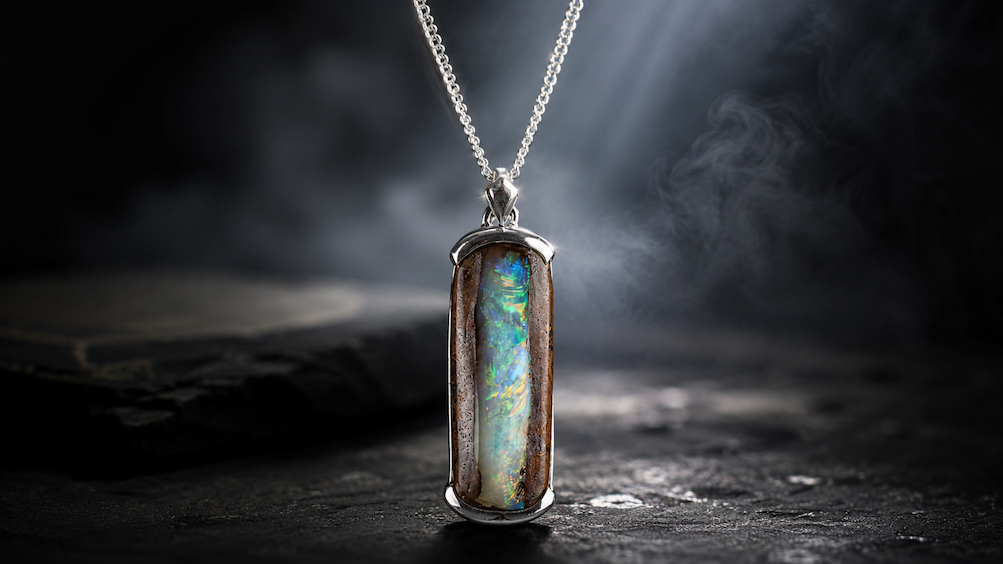 Australian boulder opal necklace set on silver