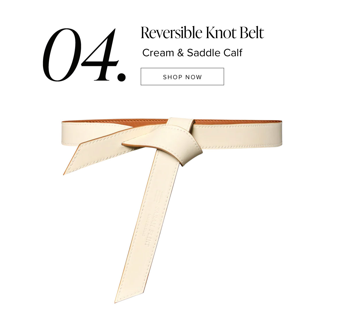 Reversible Knot Belt: Cream & Saddle Calf