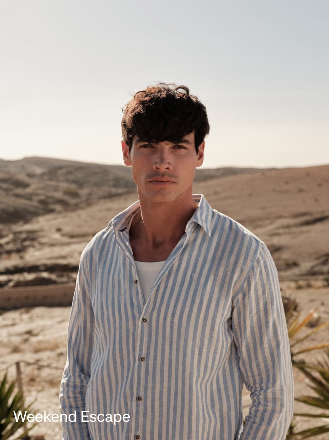Linen-blend shirt with wide stripes | Blue