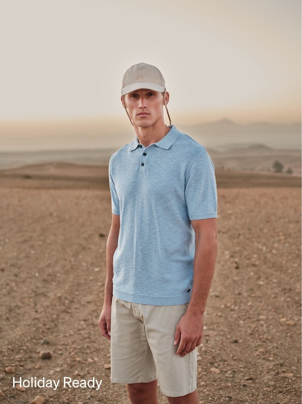 Knitted slub polo shirt with buttons | Blue