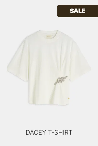 JV-DACEY regular fit T-shirt met strass - off white