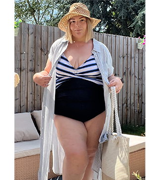 YOURS Curve Navy Blue Stripe Swimsuit
