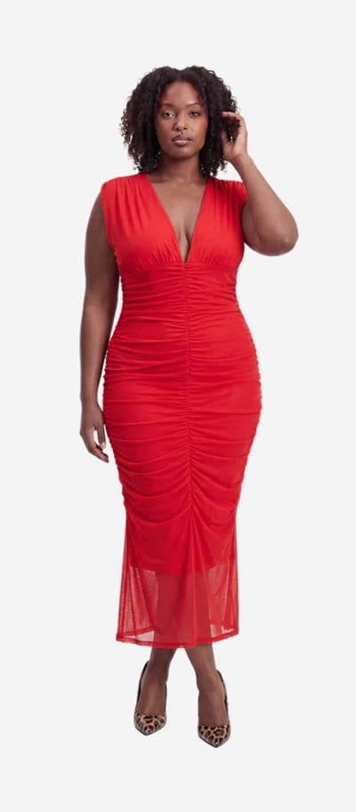 Shop Plus Size Ruched Plunge Neck Maxi Dress
