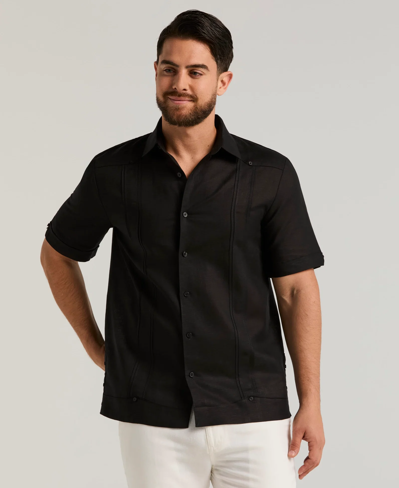 Image of No-Pocket Linen-Blend Guayabera
