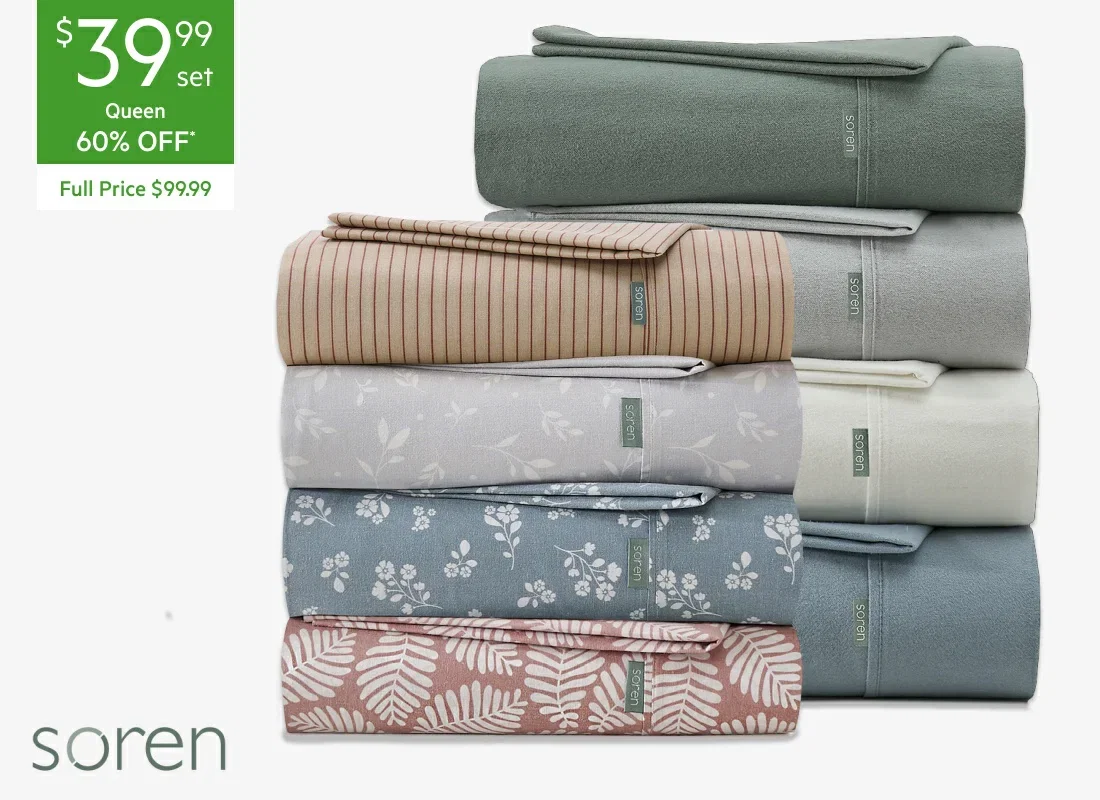 SOREN Plain Dyed or Print Flannelette Sheet Set QB