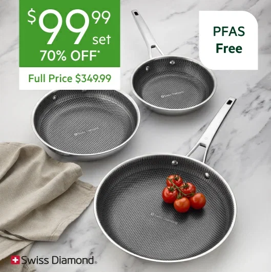 SWISS DIAMOND DLX Clad 3 Piece Frypan Set Steel & Black