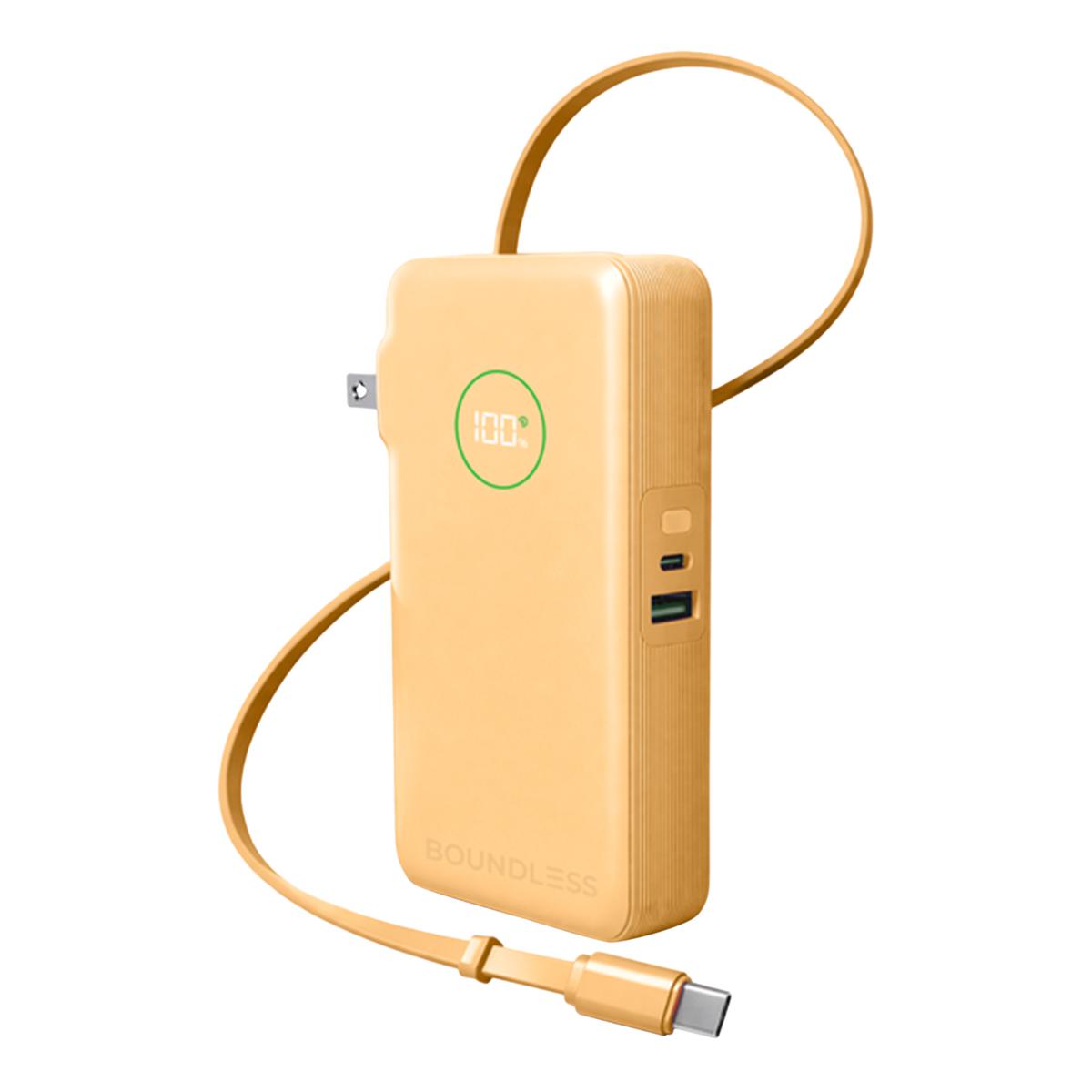 Boundless 10,000 mAh Power Bank w/AC Plug & Retractable Type-C Cable