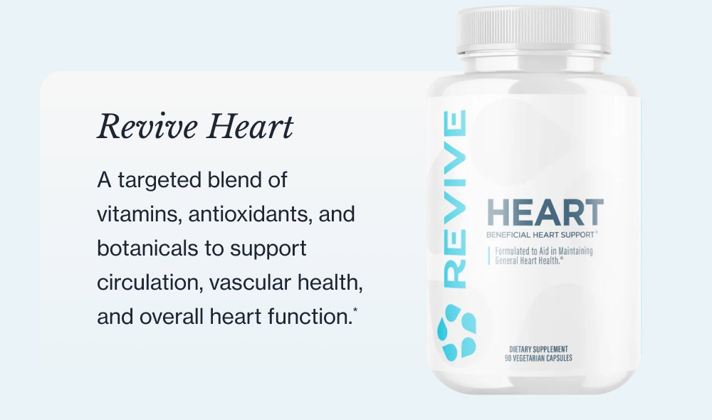 THE LONGEVITY LINE Longevity Core A complete mitochondrial health formula Six clinically dosed ingredients designed to support your cells in producing, protecting, and sustaining energy at the source.* shop the Formula Revive Heart A targeted blend of vitamins, antioxidants, and botanicals to support circulation, vascular health, and overall heart function.*