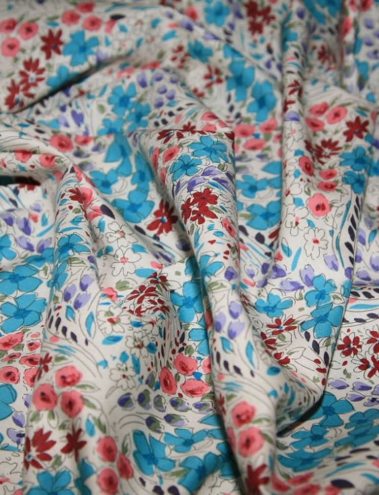 Cotton Lawn Fabric Blue & Pink