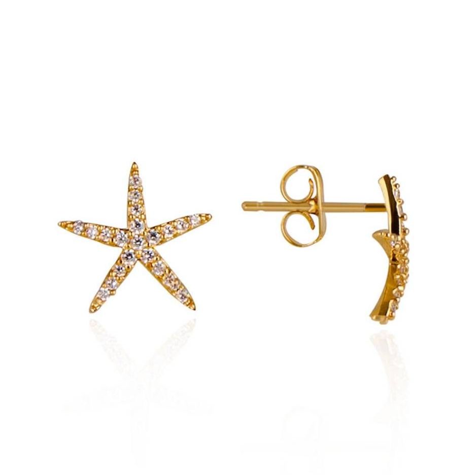 Gold Starfish CZ Studs
