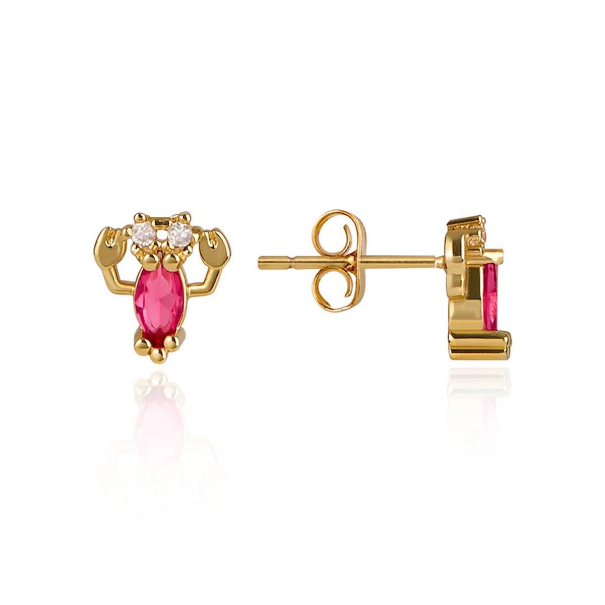 Gold Pink Lobster CZ Studs