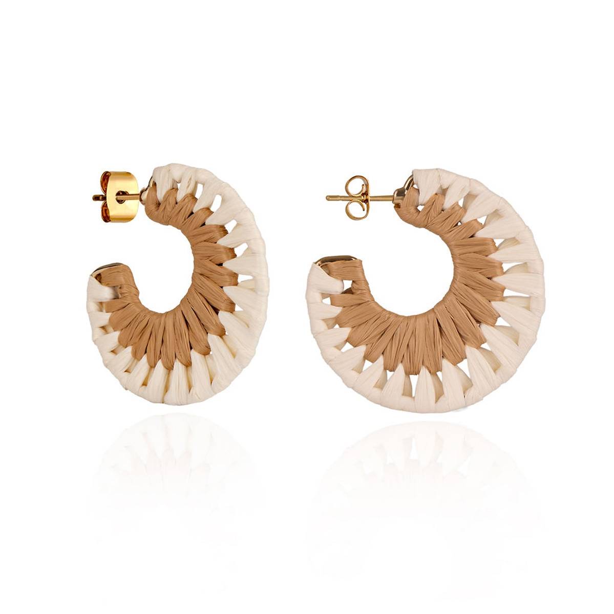 Tan & White Woven Hoop Earrings