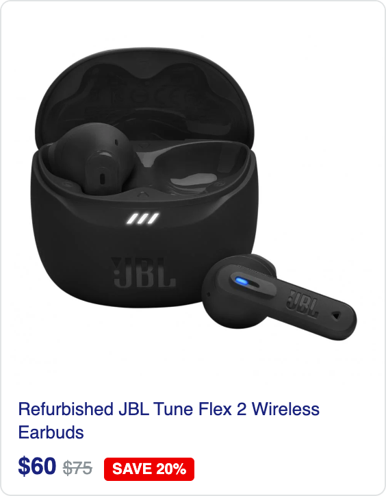 Refurbished JBL Tune Flex 2 Wireless Earbuds