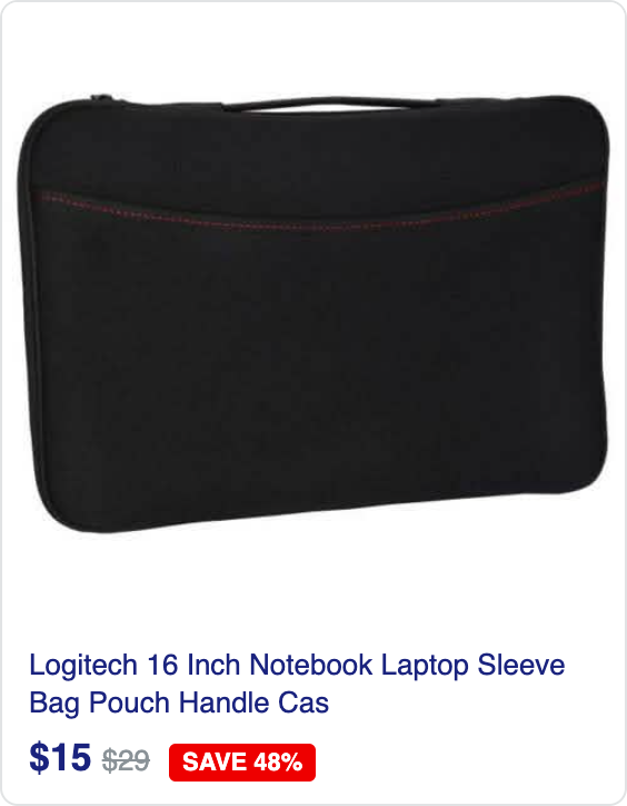 Logitech 16 Inch Notebook Laptop Sleeve Bag Pouch Handle Case Cover