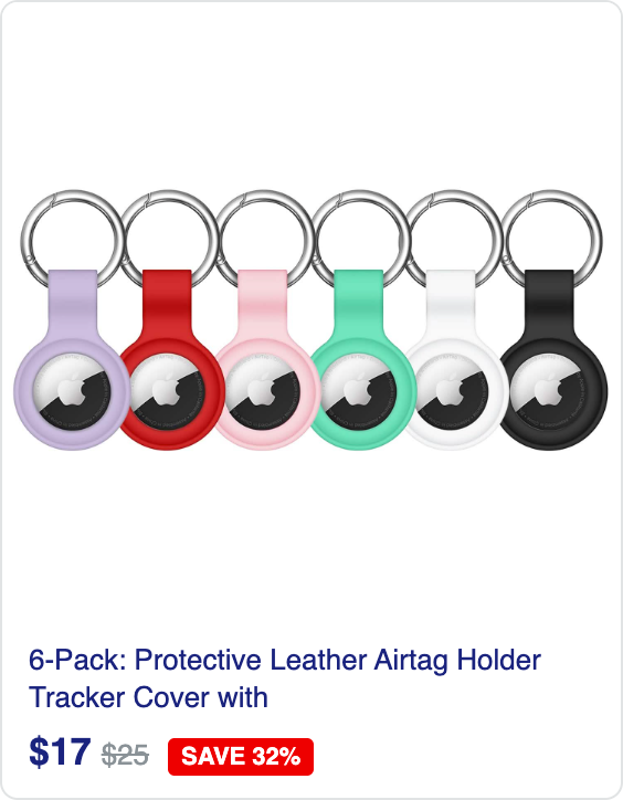 6-Pack: Protective Leather Airtag Holder Tracker Cover with Loop Key Ring