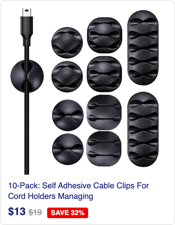 10-Pack: Self Adhesive Cable Clips For Cord Holders Managing Cables Wires