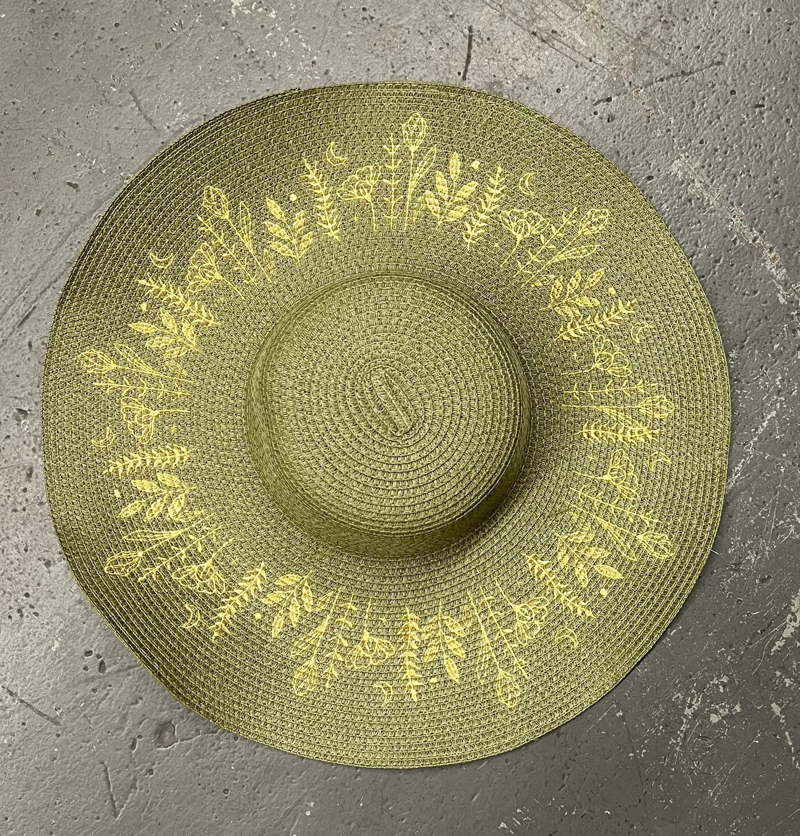 Embroidered Floppy Sun Hat - XL Brim - Botanicals