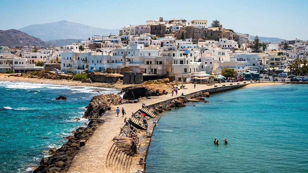 Image description: White buildings in Chora town on Naxos.
