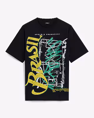 Brazil Black Cotton Soccer Graphic T-Shirt