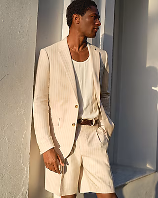 Baggy Striped Linen-Blend Pleated Stretch Suit Short