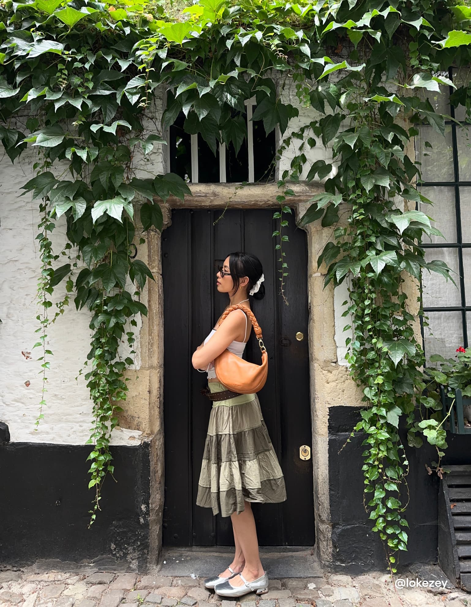 Influencer wearing Leo Midi in Wild Oak