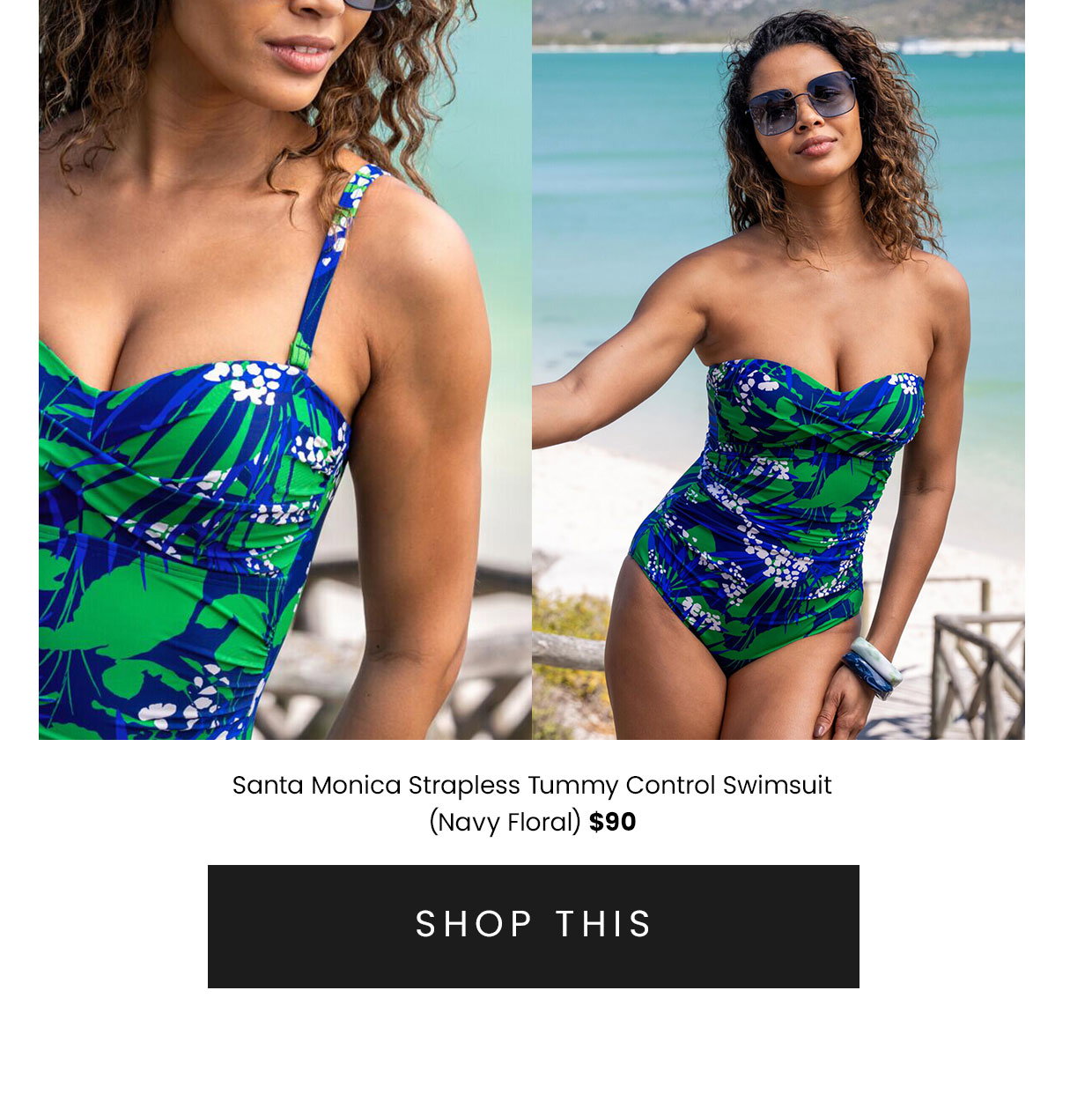 Santa Monica Strapless Tummy Control Swimsuit - Navy Floral