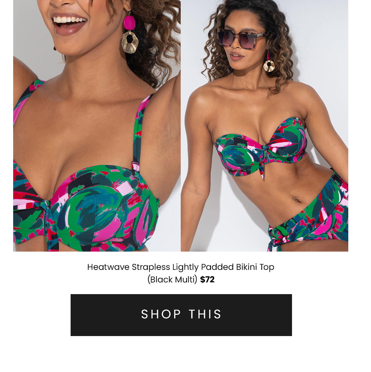 Heatwave Strapless Lightly Padded Bikini Top - Black Multi
