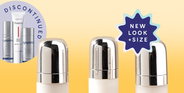 New proudcts showing new look + size with inset of discontinued products