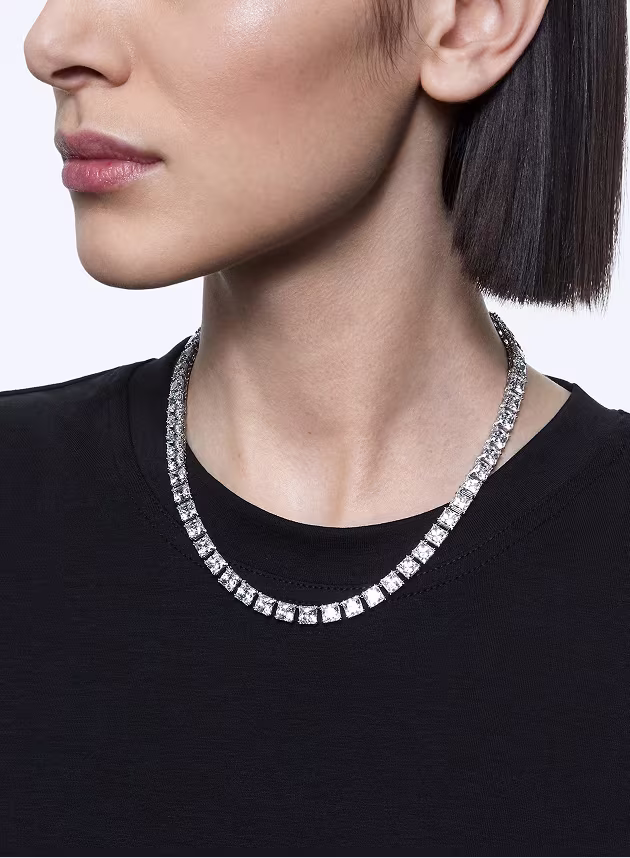 Matrix Tennis necklace, Square cut, White, Rhodium plated
