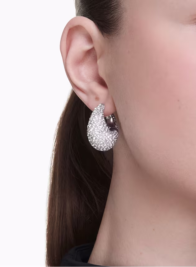 Sublima earrings, Large, White, Rhodium plated