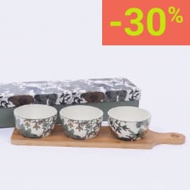 Coffret 3 bols Nature + planche bois