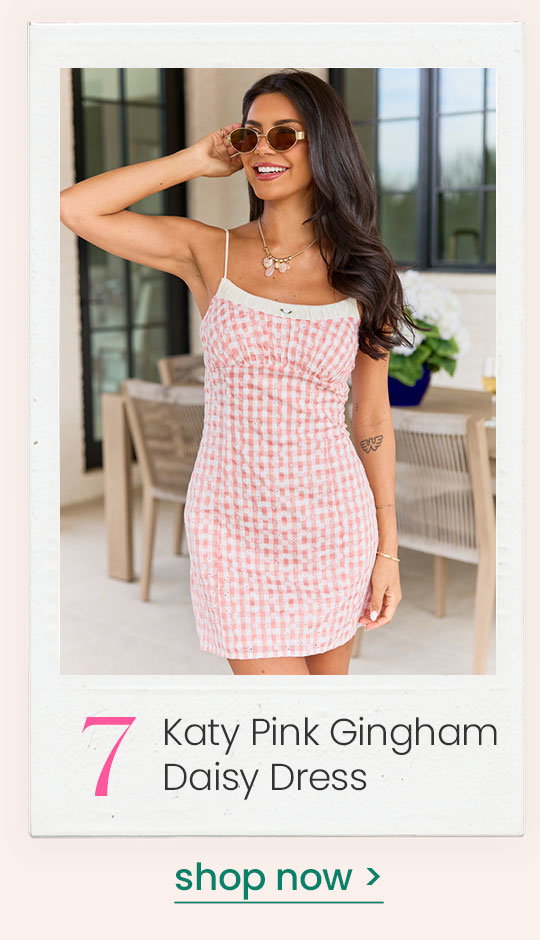 katy pink gingham daisy dress