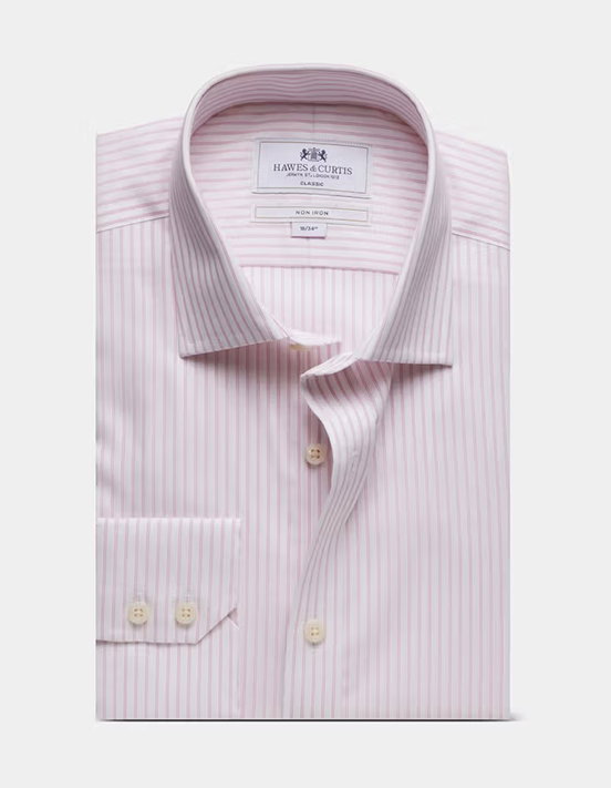 Classic Fit Pink & White Bi Stripe Non-Iron Shirt