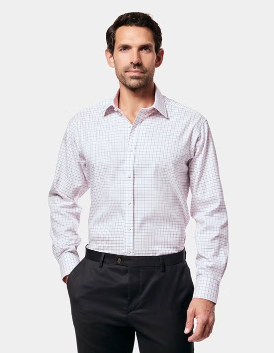 Slim Fit Pink & Navy Multi Check Non-Iron Shirt - Contrast Detail