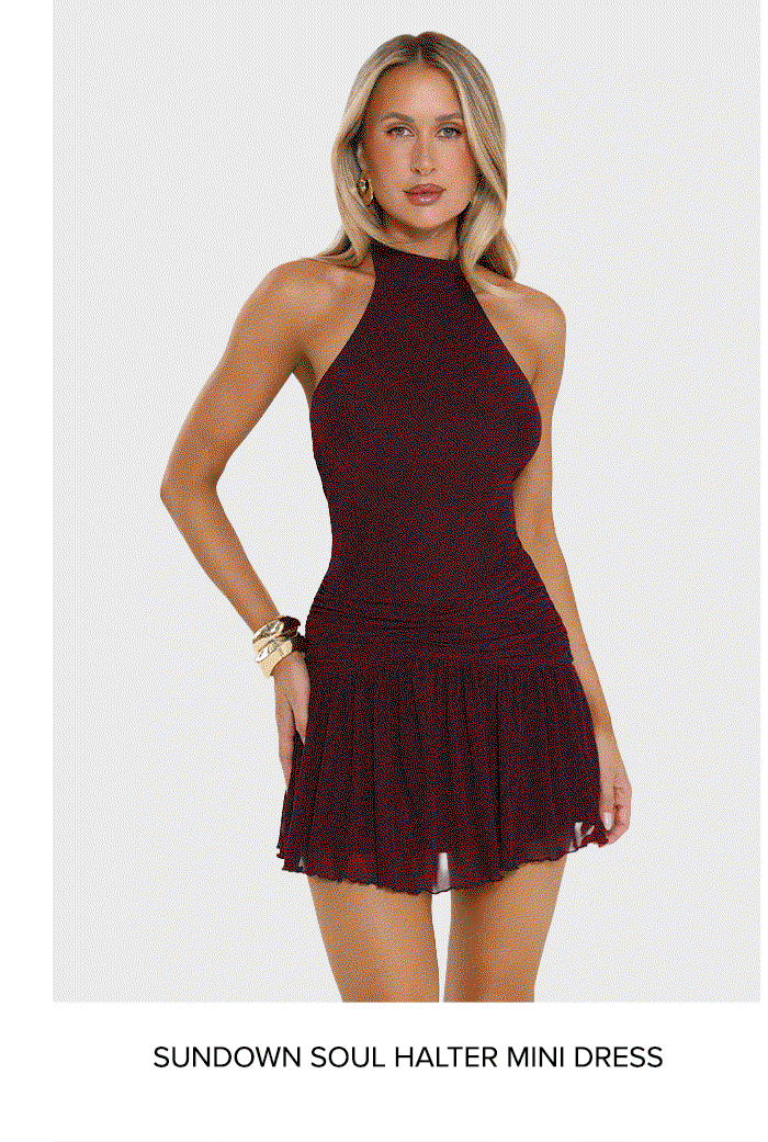 Sundown Soul Halter Midnight Blossoms Mini Dress Plum