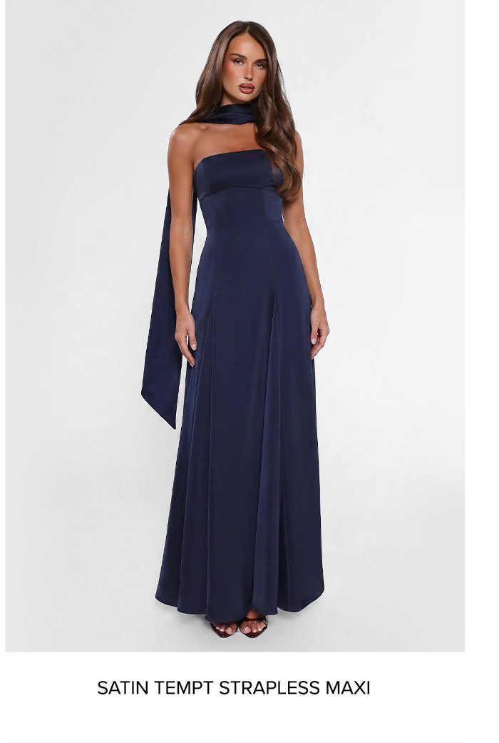 Satin Tempt Strapless Maxi Dress Navy