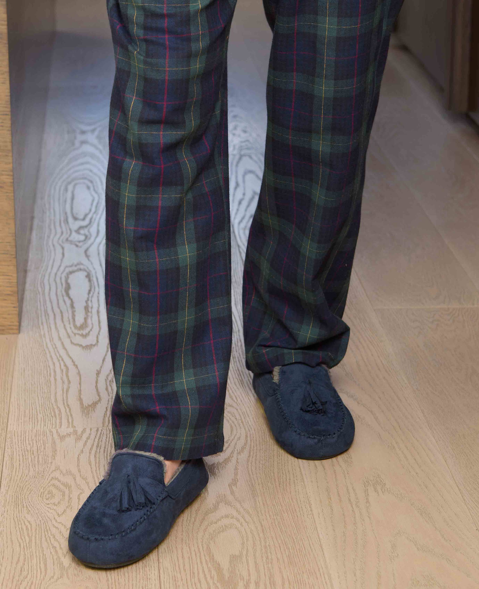 Image of Navy Microsuede Moccasin Slippers