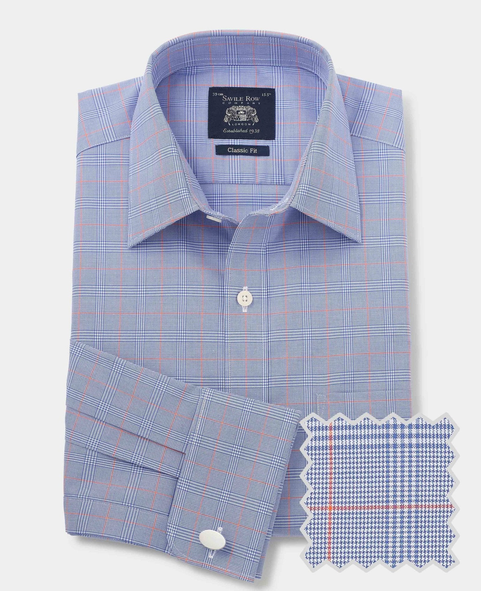Image of Blue Cotton PoW Check Classic Fit Formal Shirt