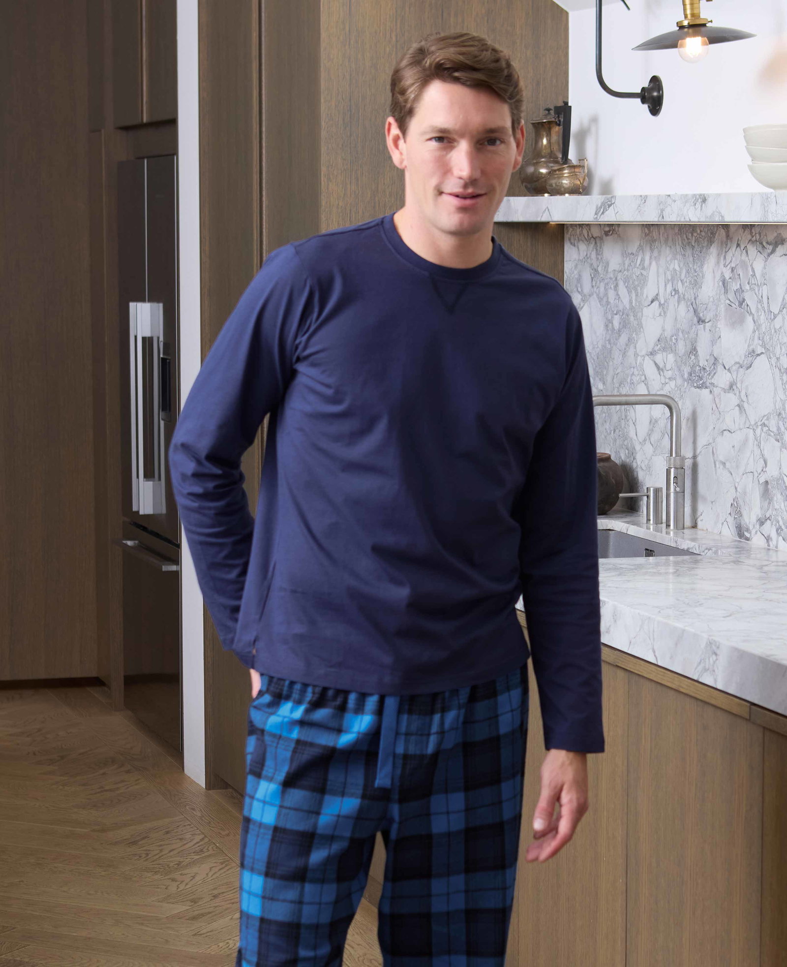 Image of Blue Cotton Checked Pyjama Set
