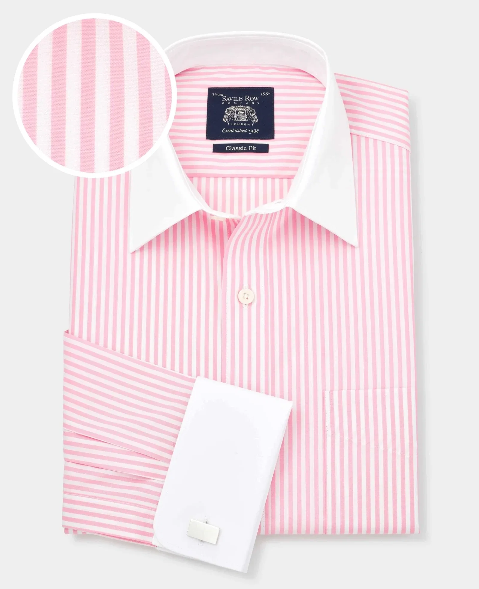 Image of Pink Stripe Classic Fit Contrast Collar Shirt