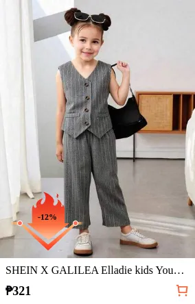 SHEIN X GALILEA Elladie kids Young Girls Casual Woven Striped Sleeveless Vest And Loose Fit Pants Suit Set