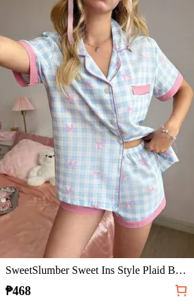 SweetSlumber Sweet Ins Style Plaid Bow Contrast Color Lapel Women Pajama Set