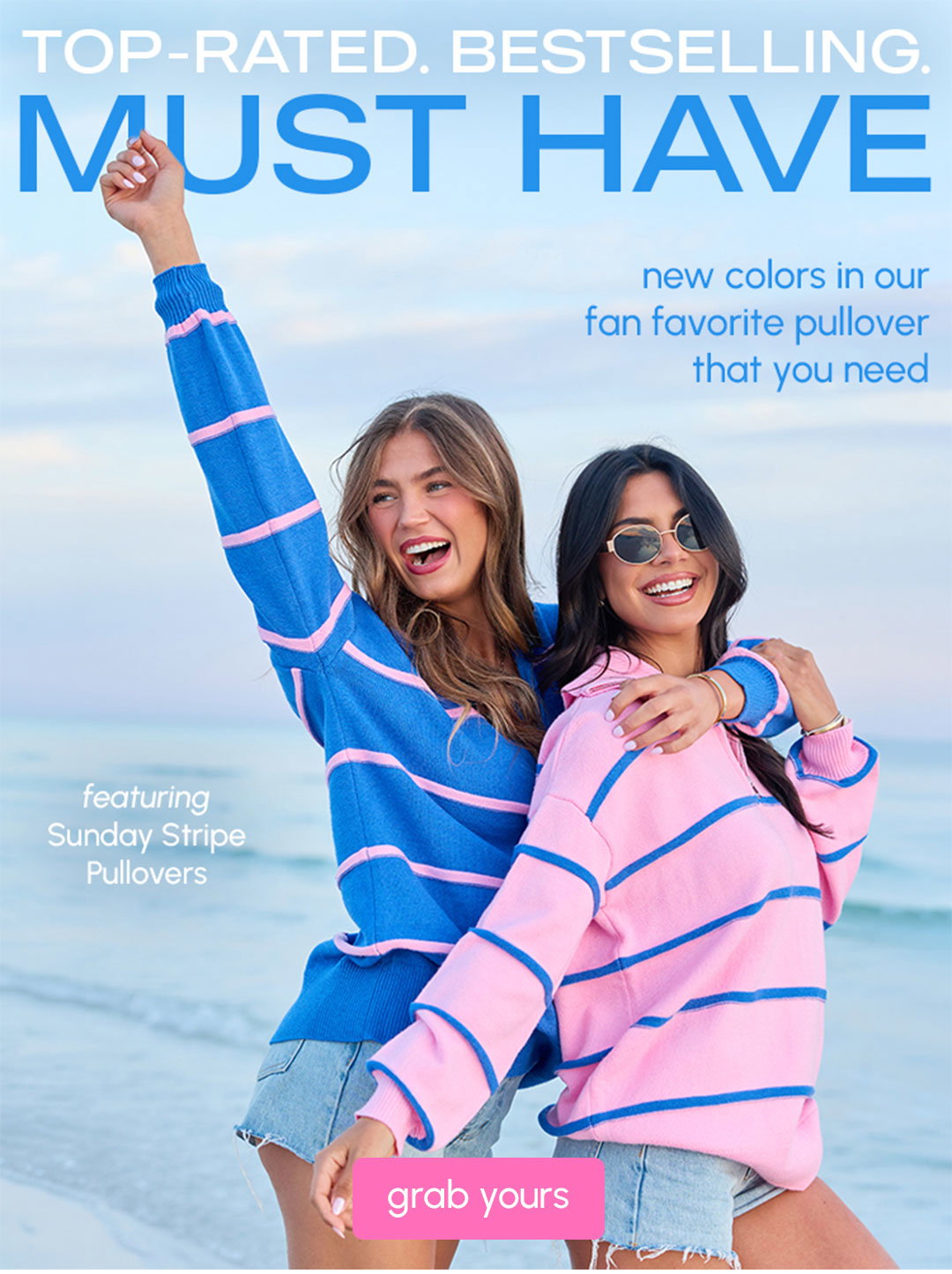 new colors in our fan favorite pullover that you need - the sunday stripe