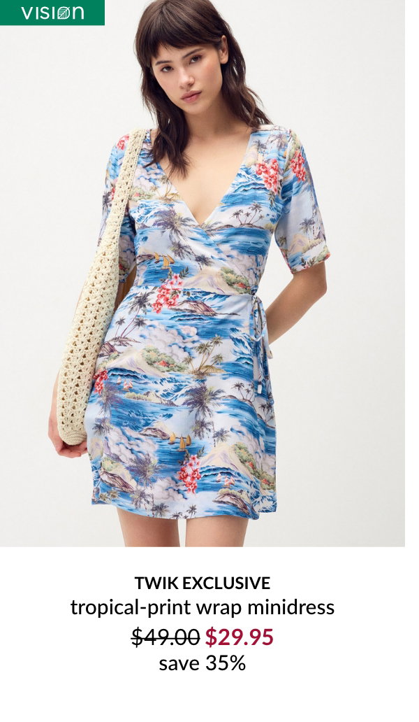 Vision Twik exclusive tropical-print wrap minidress at 29,95 $ instead of 49 $