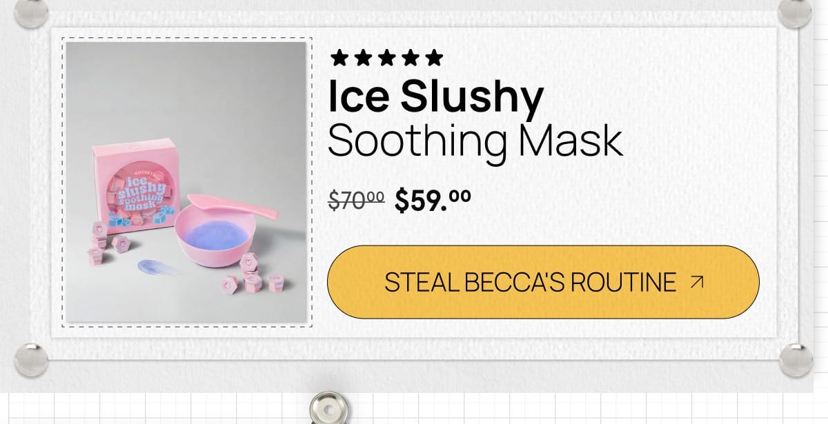 Ice Slushy Soothing Mask in pink packaging with bowl and five stars shown