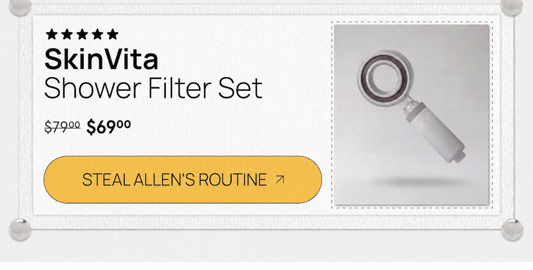 SkinVita Shower Filter Set in white with five stars and reduced value shown