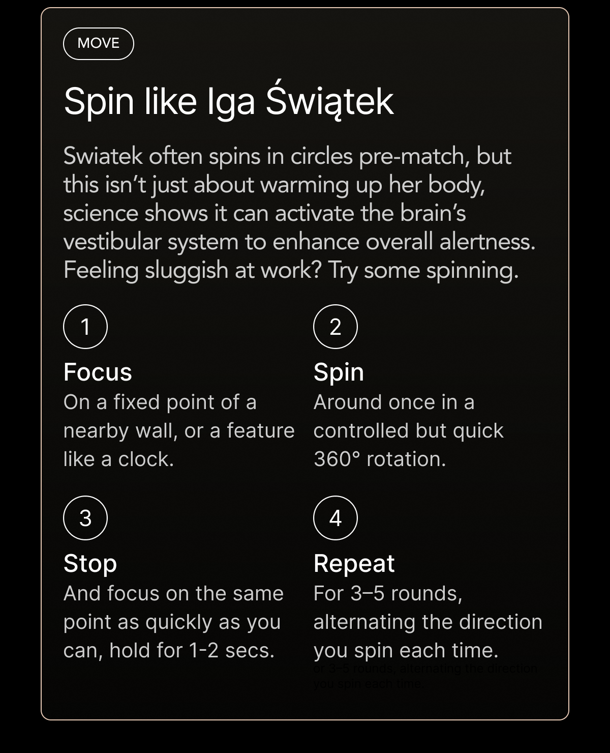 Spin like Iga Swiatek - 4 steps to activate your vestibular system