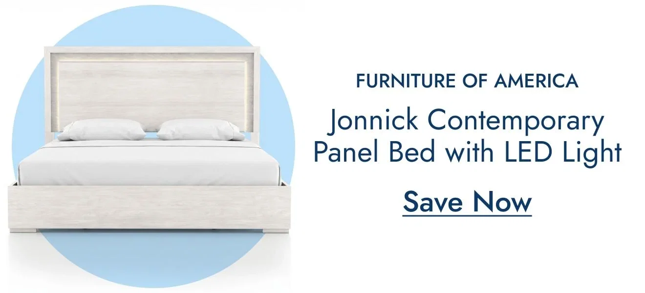 Furniture of America Jonnick Contemporary Washed White Panel Bed with LED Lighting
